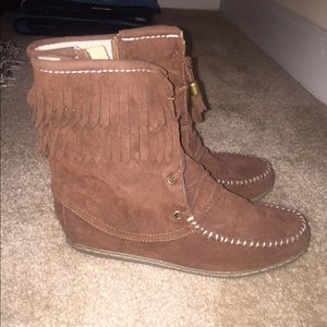 Brown fringe boots