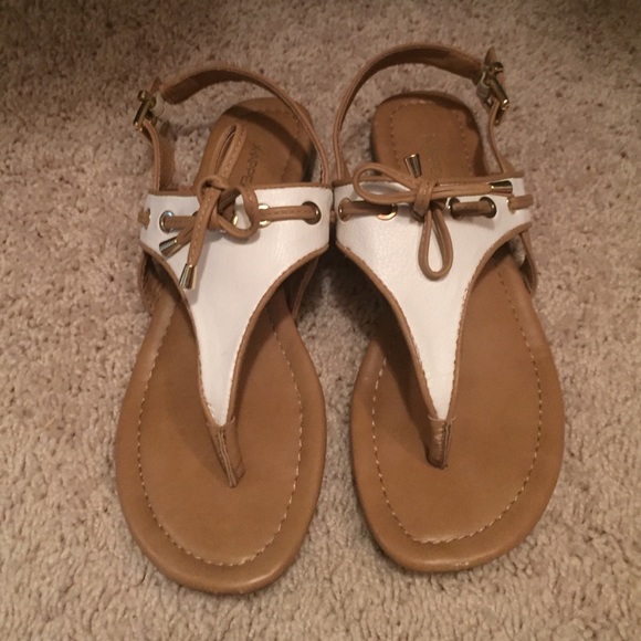 White, tan, and gold sandals, size 7!