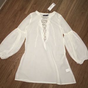 boohoo white chiffon bathing suit coverup