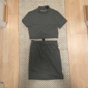 Black and white polka dot two piece dress