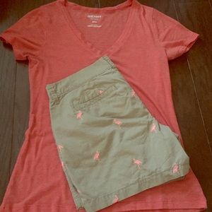 Kaki and Pink Flamingo Old Navy Shorts