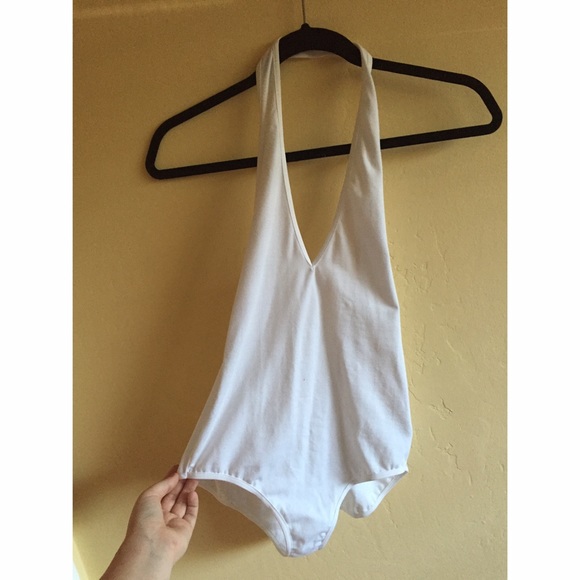 White deep v American apparel leotard