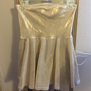 American Apparel Gold Strapless skater dress