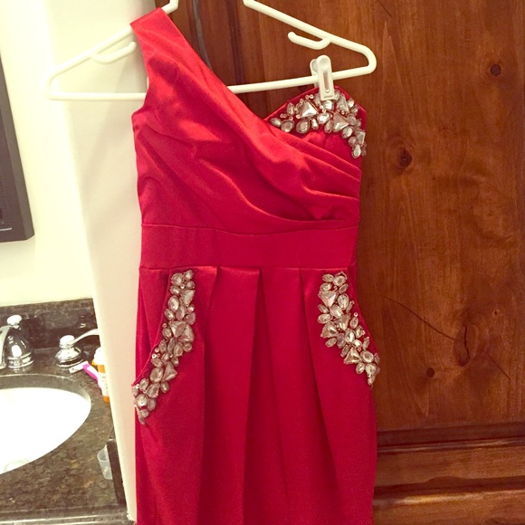 Red, one shoulder jewel dress