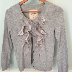 Hollister grey ruffled cardigan