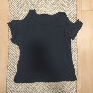 Cut out shoulder blue-grey top