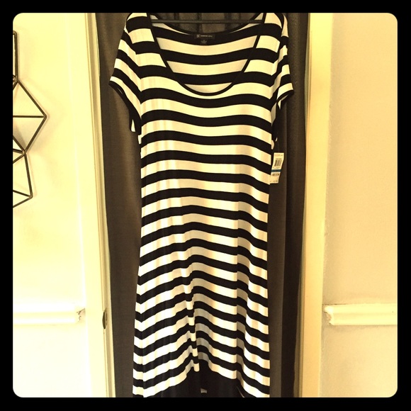 Black and White Stripe High Low Dress
