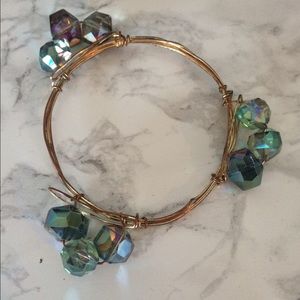 Green triple stone wire wrap bangle