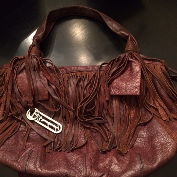 BMakowsky Pebbled Leather Fringed Handbag
