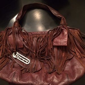 BMakowsky Pebbled Leather Fringed Handbag