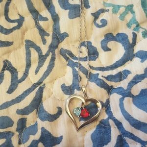 Heart Aquamarine and ruby necklace