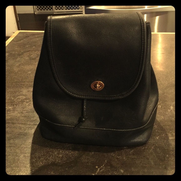Coach black leather authentic backpack small