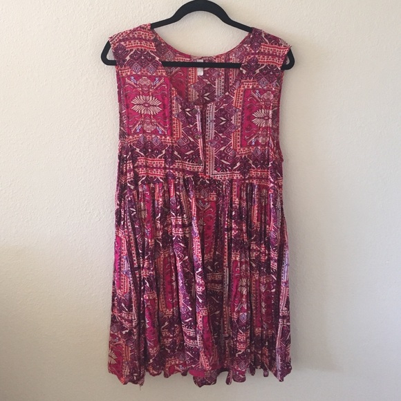 Free People Pink Print Sundress (Size Large)