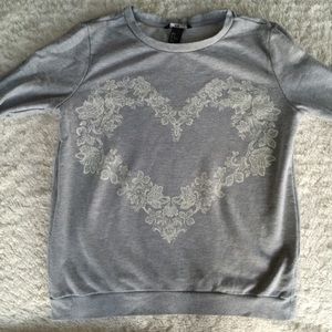Gray Heart-Wreath Sweater