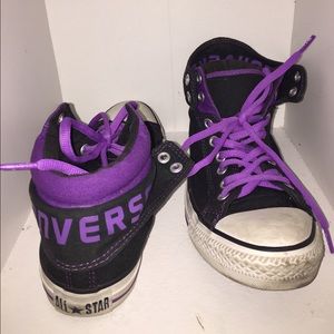 Black and Purple high top converse