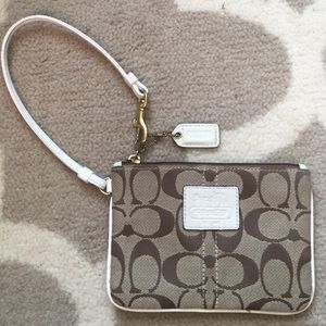 Coach signature white wristlet