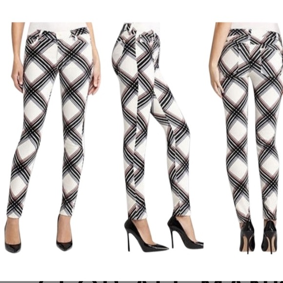 7 for all mankind White skinny Velvet Plaid Pants