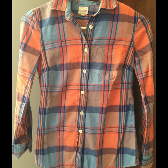 J crew plaid flannel button up PXXS blue orange