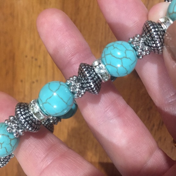 Turquoise and Silver Stretch Bracelet - Picture 3 of 3