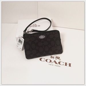 Coach Signature Logo Black Wristlet