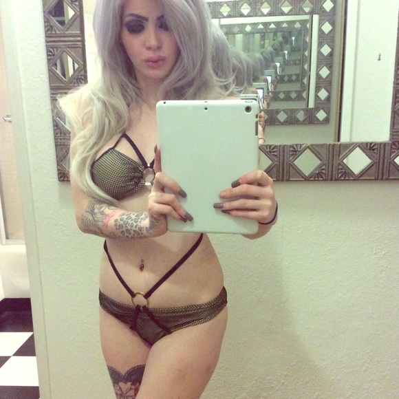 Black Bondage Bikini Swimsuit W/ Gold Rings