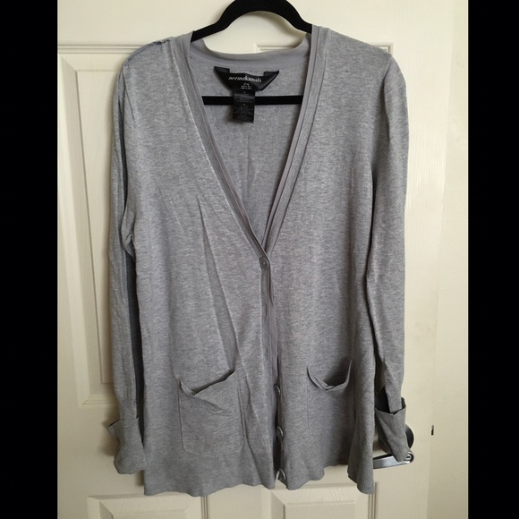 Gray Chiffon Trimmed Cardigan