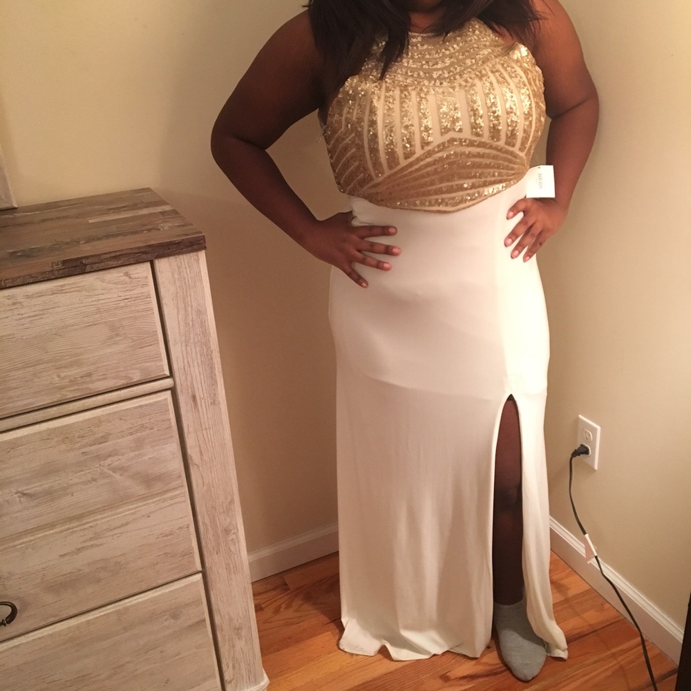 David's Bridal Sequin High Neck Dress with Slit