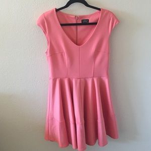 Pink/Coral TopShop Ribbed V Skater Dress (Size 10)