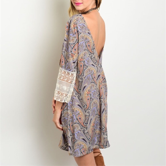 Stunning lavender/coral paisley print dress 1 LEFT - Picture 2 of 4