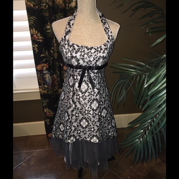 NWT Cache Black &white lace crochet cocktail dress