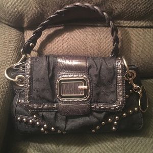 Guess Black Metal Studded Braided Handle Handbag