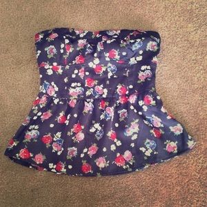 EUC Satin Floral Peplum Top