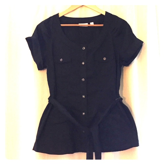 NY & Company Button Down Short Sleeve w/Belt Top
