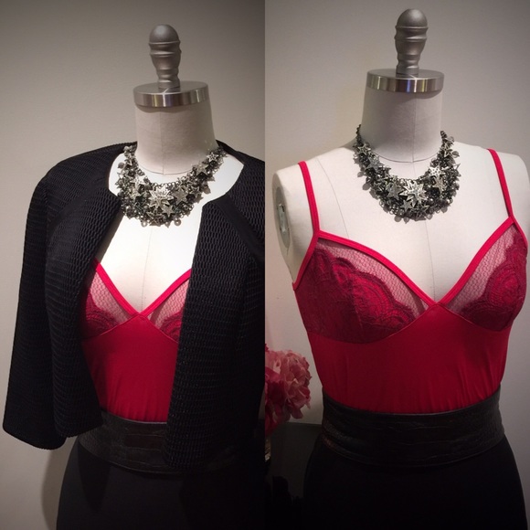 Calida Tops - Calida Red Satin and Lace Camisole Size Small