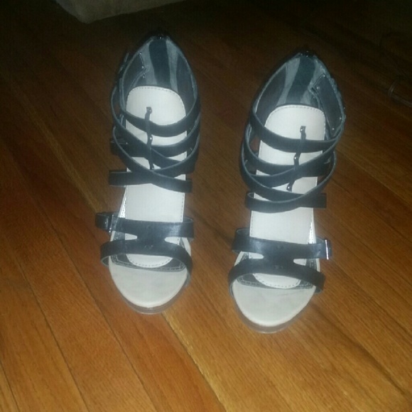 black and nude sandals