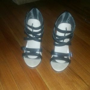 black and nude sandals