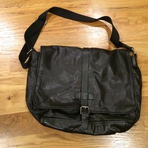Genuine black leather messenger bag