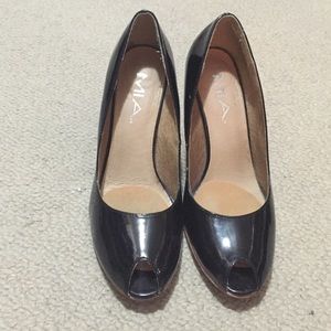3 for $12. Black patent peep toe heels