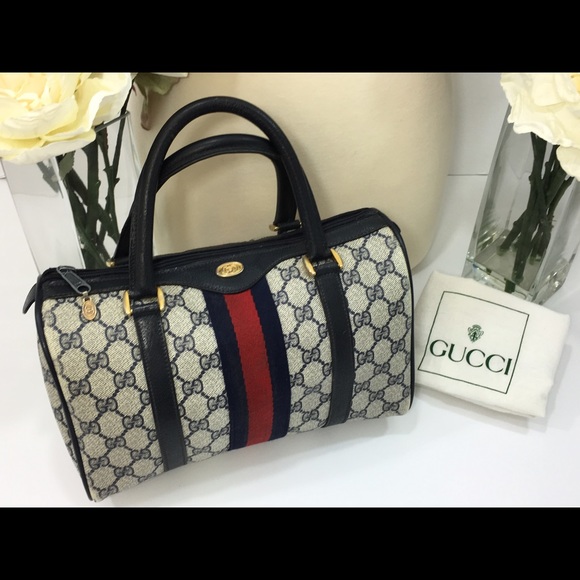 Auth Gucci satchel navy monogram