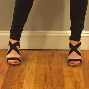 Espadrille Wedges w/ Black Stretch Straps