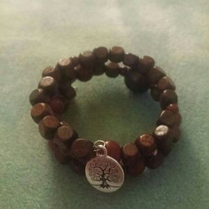 Wire wrap bracelets with wood beada & tree of life