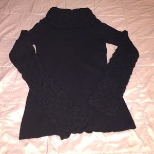 ''Aqua' black turtle neck sweater with pattern