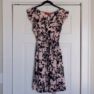 Elle blush pink and black floral dress with sash