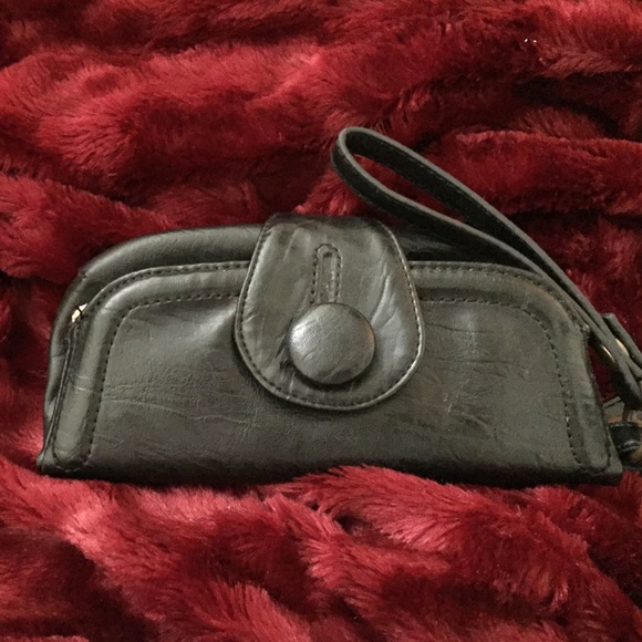 Black leather hobo like wallet / clutch