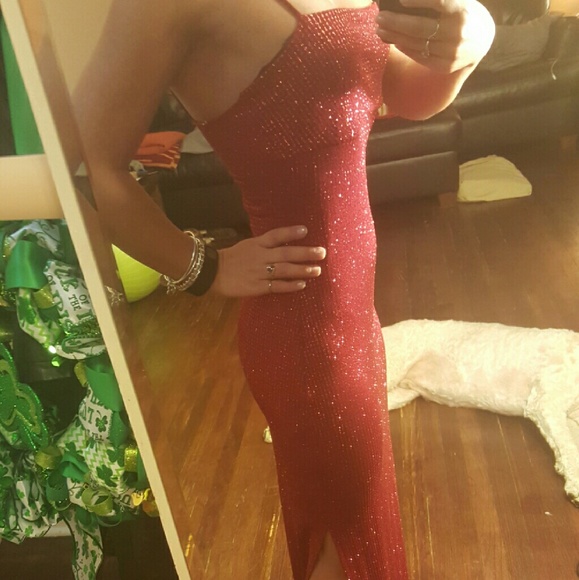 Red sparkle dress long fits 4'11