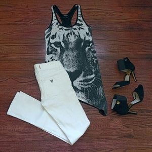 Express asymmetrical  print studded top XS