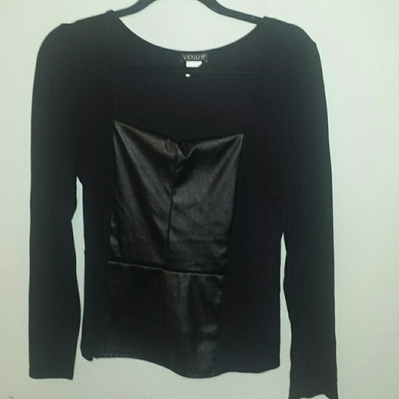 Sexy leather front top with square neck long sleev