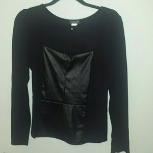 Sexy leather front top with square neck long sleev