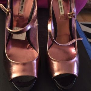 Miu Miu copper metallic open toe Mary Jane