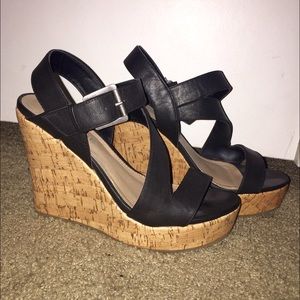 Merona Black Sandal Wedges - Size 8